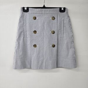 J.Crew Blue And White Striped Mini Skirt With Pockets/ Bottons Size 2